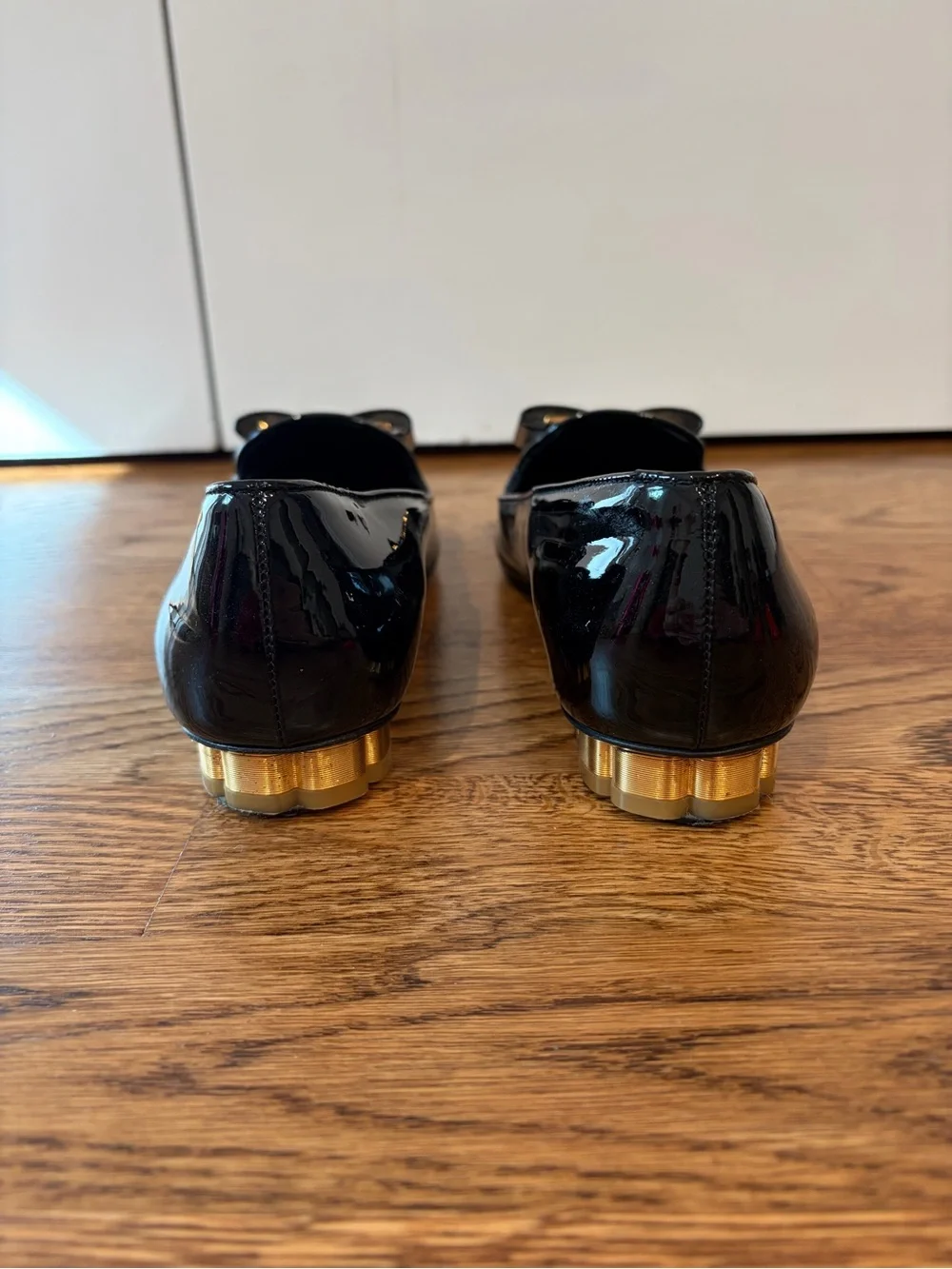Salvatore Ferragamo Black Patent Vara Bow Loafers